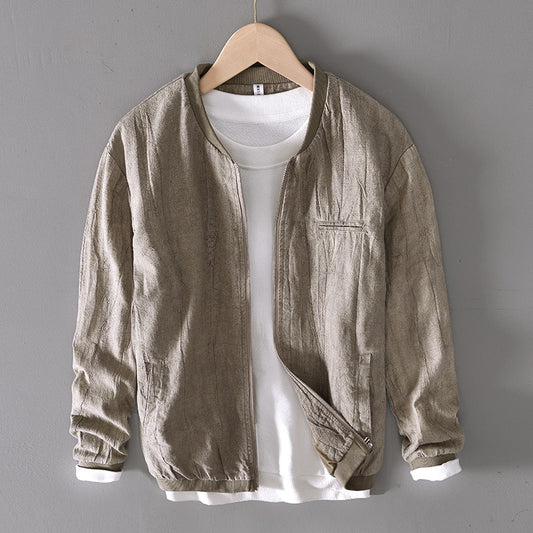 Efterår Retro Casual Ensfarvet Alsidig Løs Top til Mænd i Bomuld og Hør