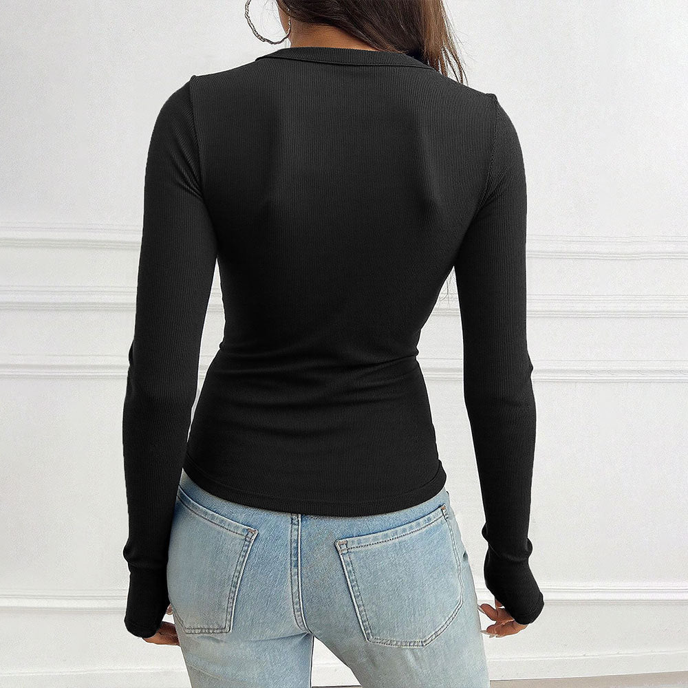 French Knit Chest Pleat Design Slim Sexy V-neck Top