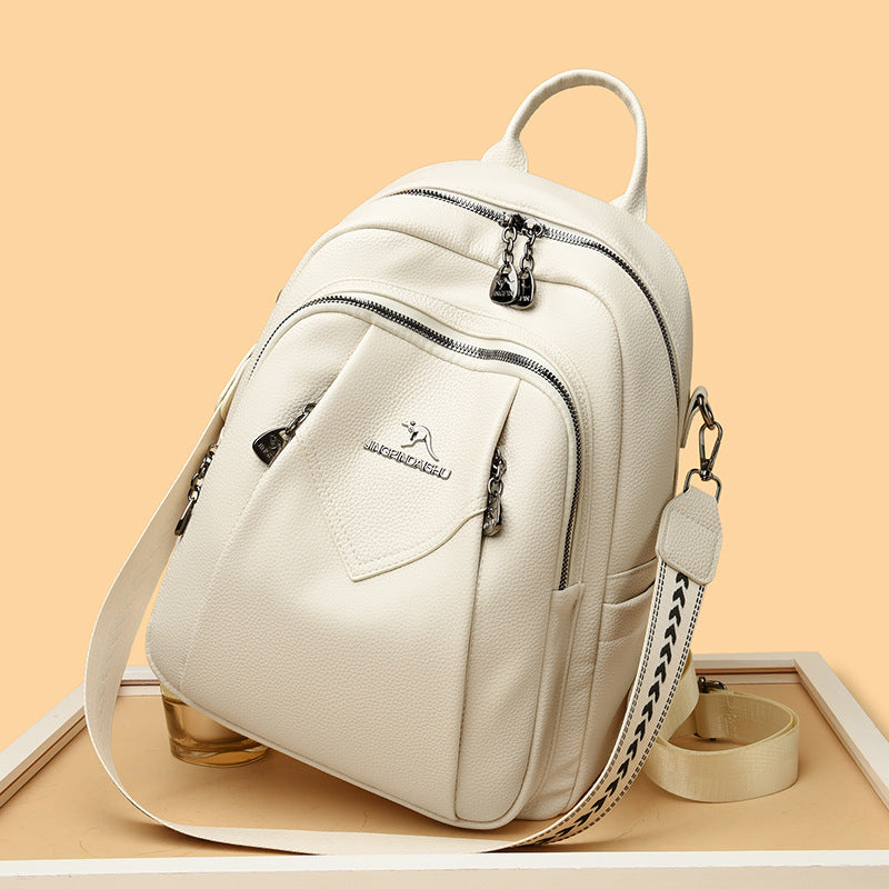 Geometric Patchwork Genuine Leather Exquisite Student Kangaroo Backpack