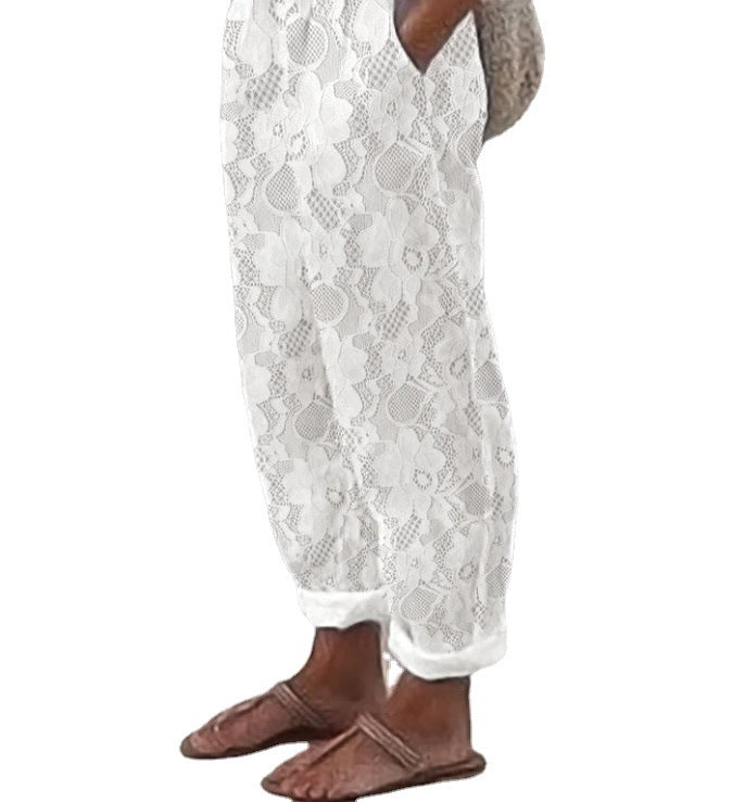 Fashion Lady Lace Solid Color Casual Pants