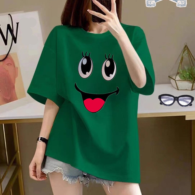 Women's Cotton Creative Cartoon Printed Short Sleeve