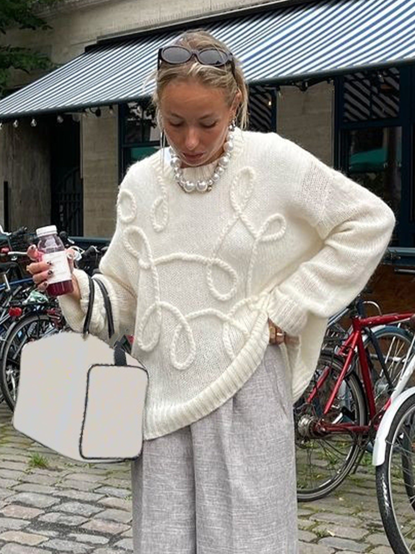Solid Color Wool Irregular Embroidered Warm Long Sleeves Sweater