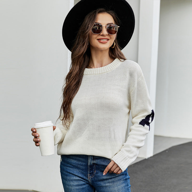 European And American Letter Jacquard Casual Sweater Idle Style Loose Pullover