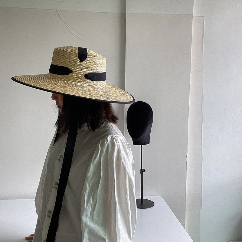 French Vintage Big Brim Strap Hat