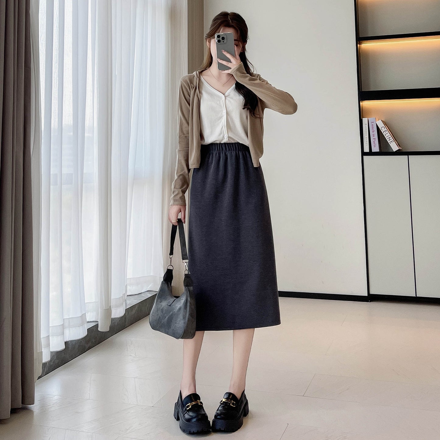 High-waisted Knitted Midi Bodycon Skirt