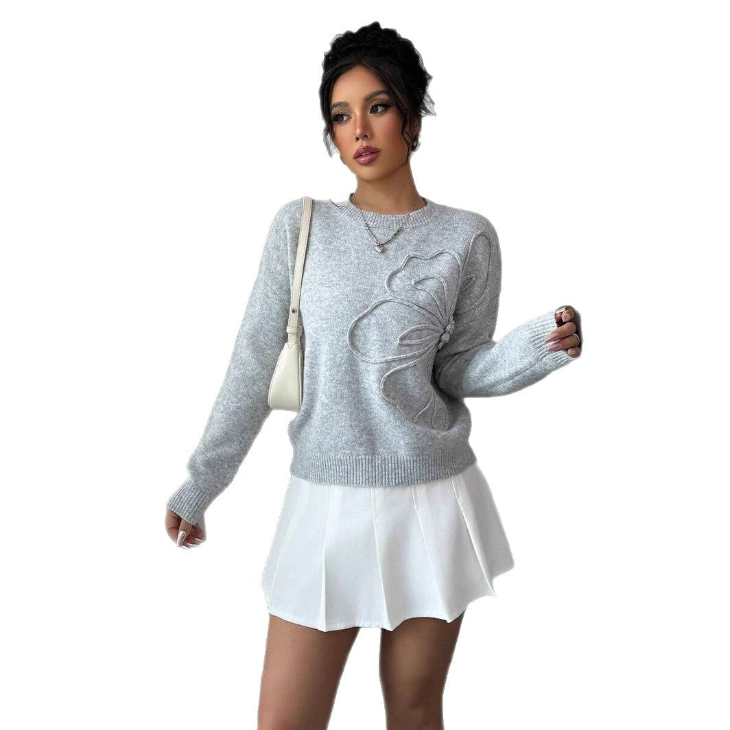 Moderigtig All-match Casual Blomster Rund Hals Sweater Dame Sweater