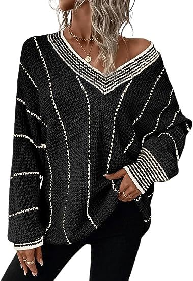 New Autumn And Winter Knitting Striped Pullover Loose Top