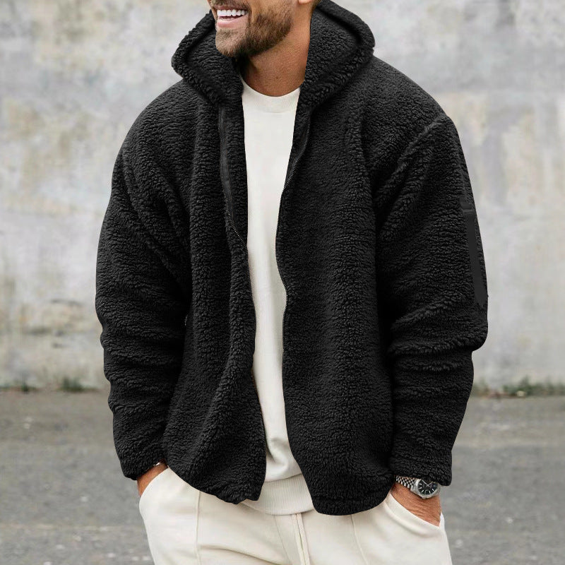 Men's Double-sided Polar Fleece Warm Hooded Zip-up Jacket