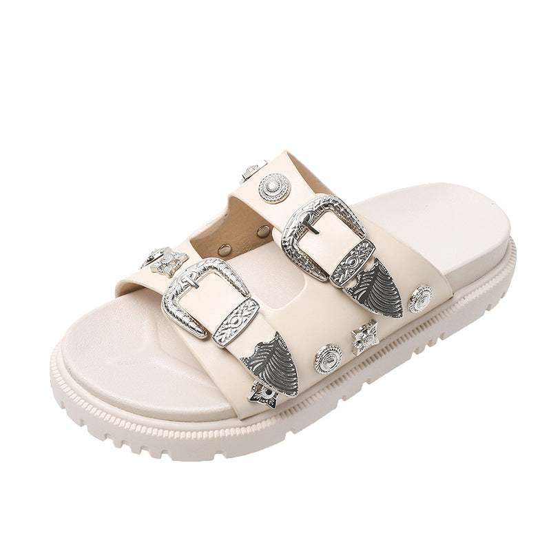 Fashion Trendy Plus Size Python Leopard Rivet Slippers