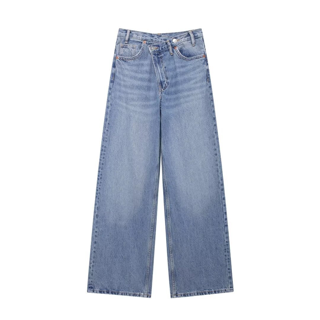 Højtaljede vide ben-jeans, behagelige til hverdag, casual og alsidige