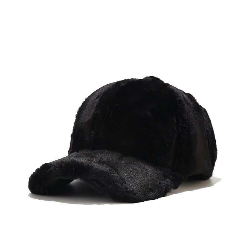 Outdoor Thickened Fleece Baseball Cap Casual Pure Color Warm Keeping Rabbit Fur Peaked Cap Winter Men