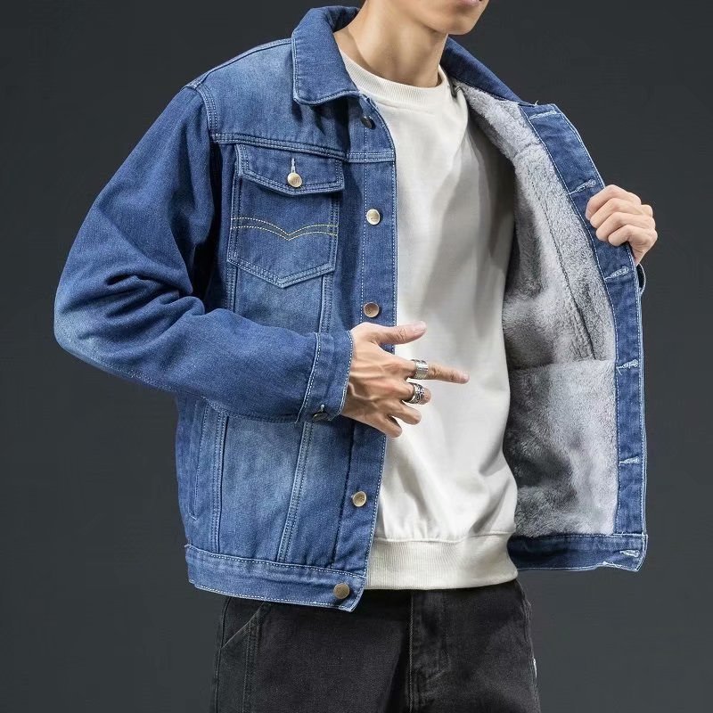Men's Denim Jacket Autumn Loose Trendy Warm Workwear Top