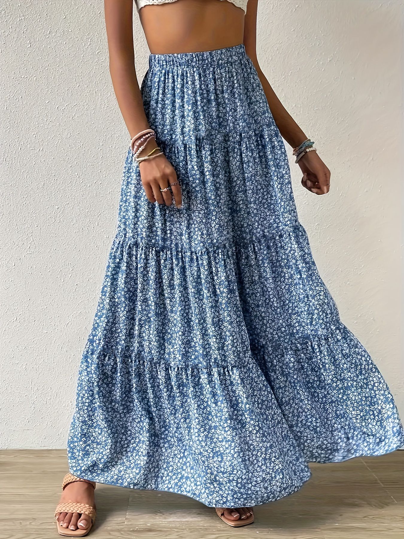 New Stylish Floral Print Polka-dot Dress