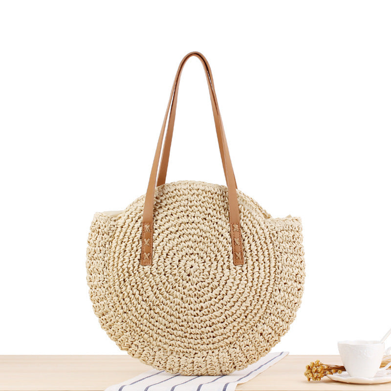 Simple Round One-shoulder Straw Bag Woven Bag Beach Bag Fashion Female Bag Straw Bag