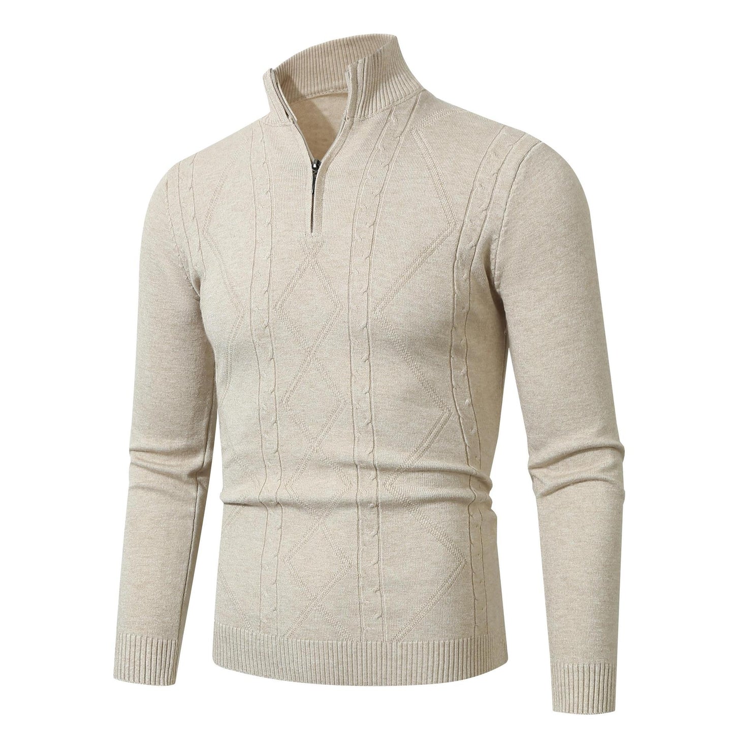 Fashion Rhombus Sweater Men's Casual Stand Collar Long Sleeve Half Zipper Sweater