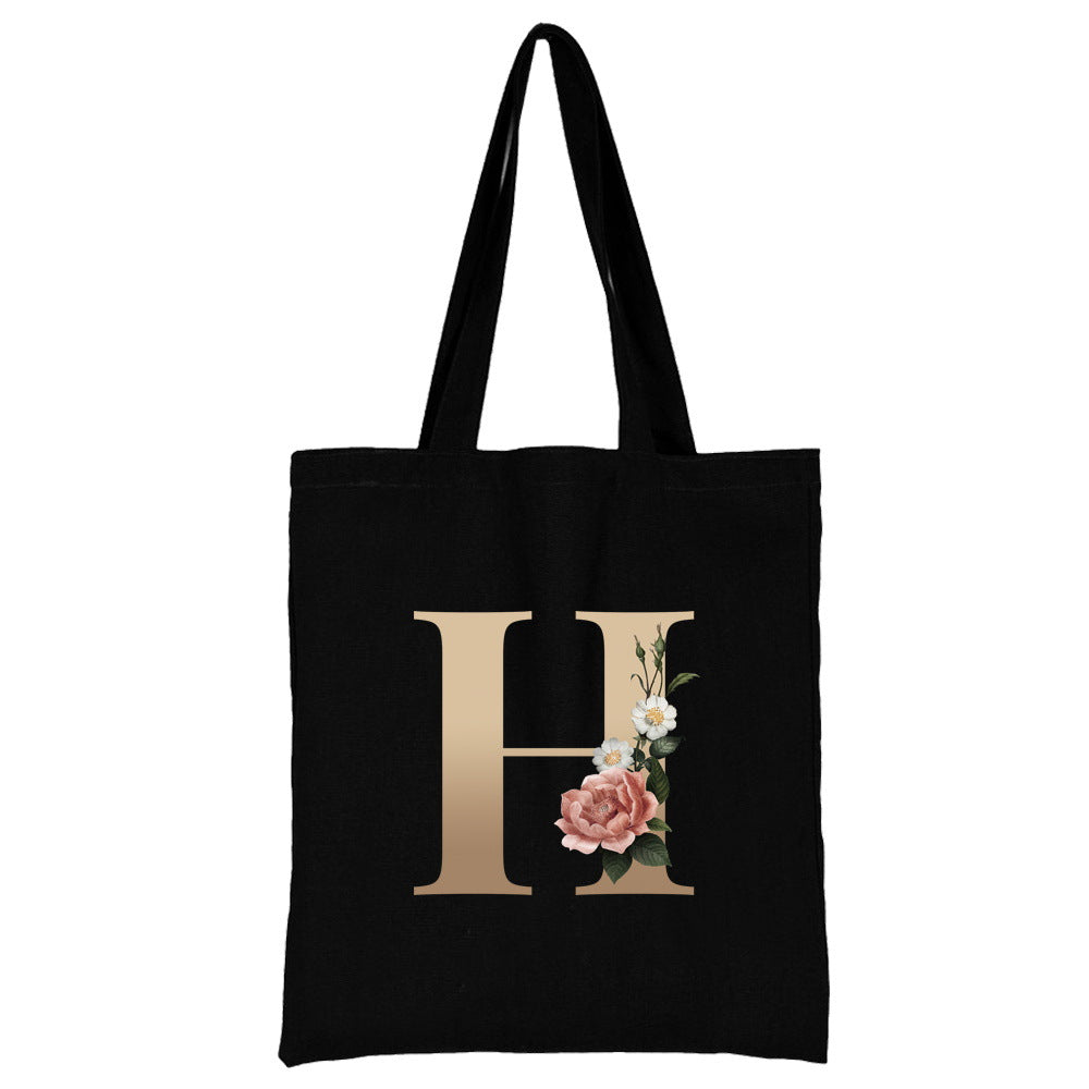 English Alphabet Flower Printed Canvas Bag