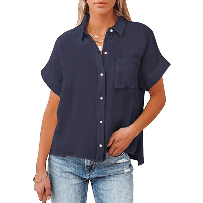 Women's Summer New Cotton Linen Short Sleeve Casual Shirts
