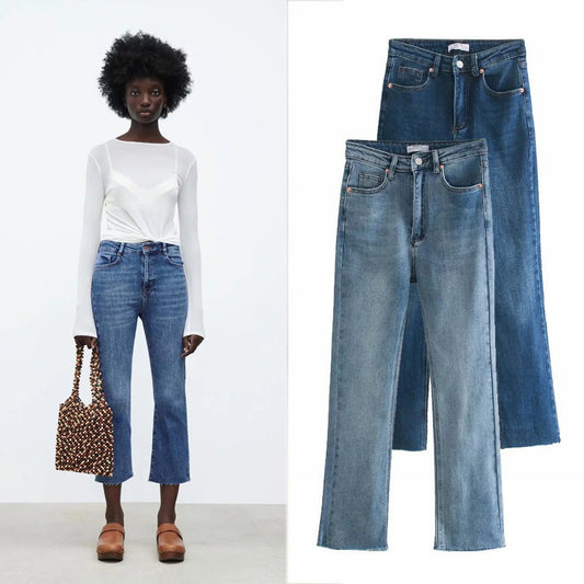 Simple Feng Shui Wash Stretch Mid-rise Cropped Jeans
