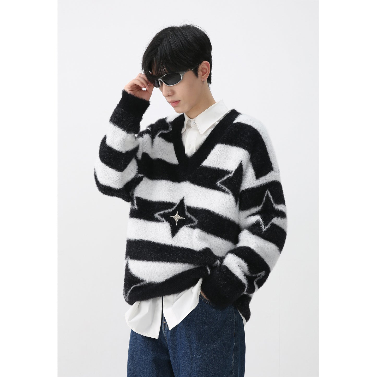 Autumn And Winter New Men's Long Cuff Striped Sweater