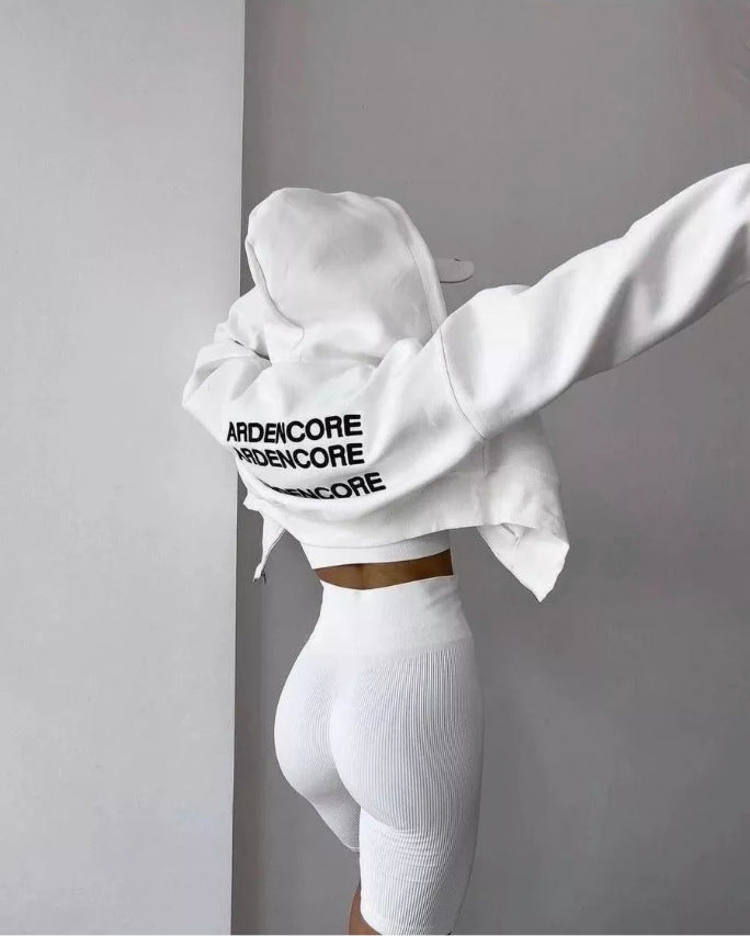 Harajuku Oversized Cropped Letter Print Zip-up Hoodie