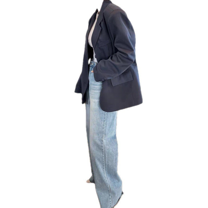 Alsidigt hjerteprintdesign slidt draperet vaskede jeans med vide ben