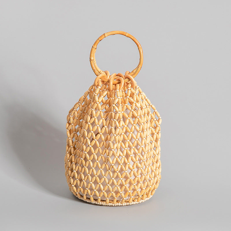 Women's Fashion Vintage Wooden Beads Woven Bag