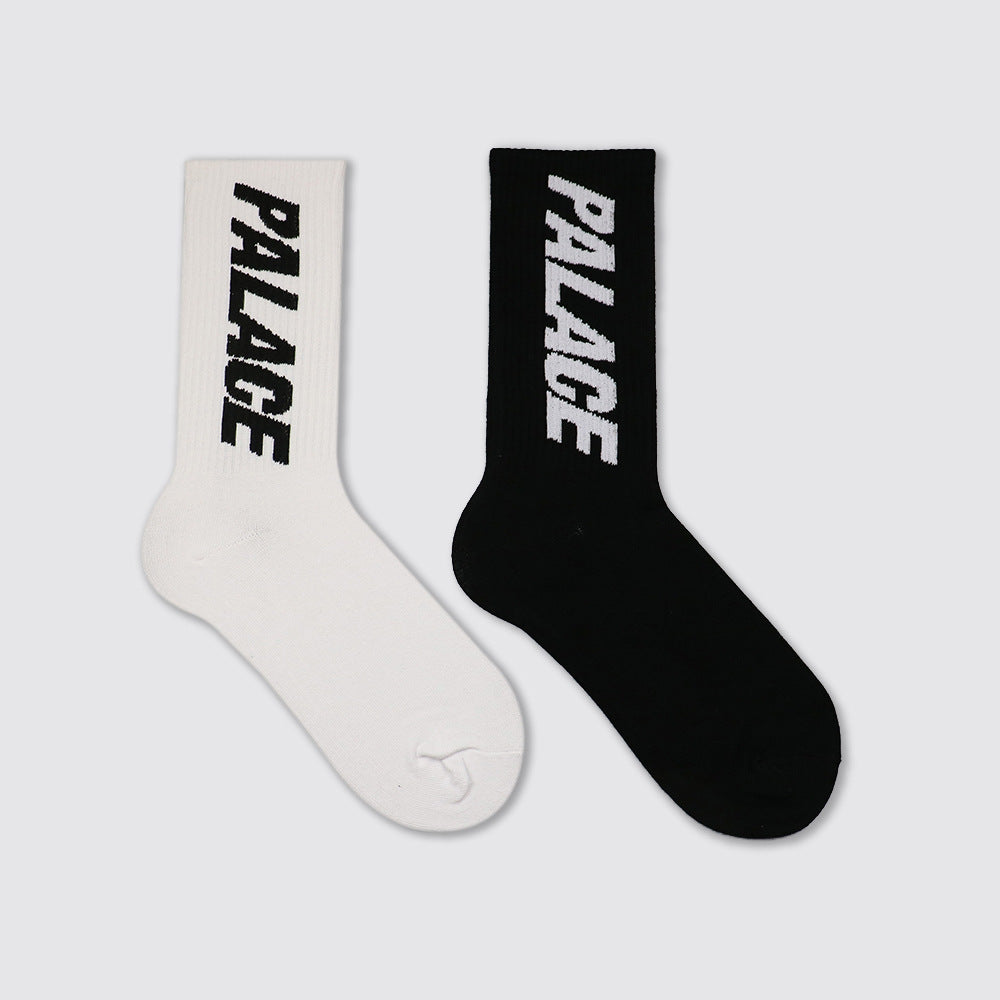 European And American Black And White Letter Mid-calf Socks Street Trend Skateboarding Sports Socks