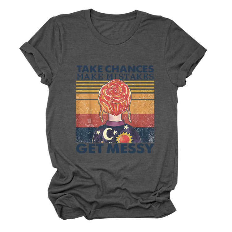 Women's Letter Printing Casual Loose Short Sleeve T-shirt