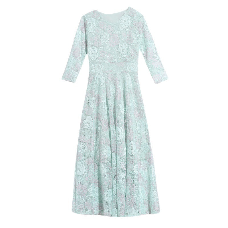 Lace Jacquard Dress For Women With Waistband