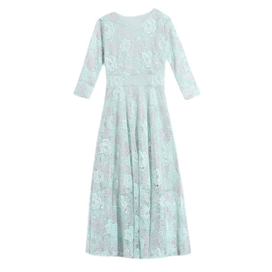 Lace Jacquard Dress For Women With Waistband