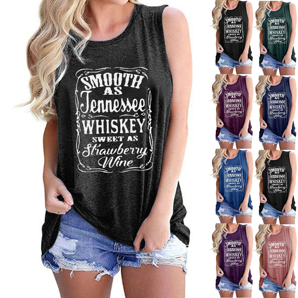 Letter Print Crew Neck Sleeveless T-Shirt