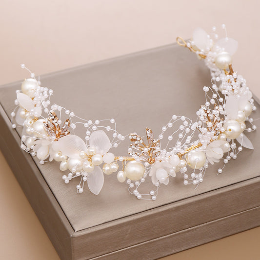 Children's Fashion Pearl Flower Golden Leaf Headdress