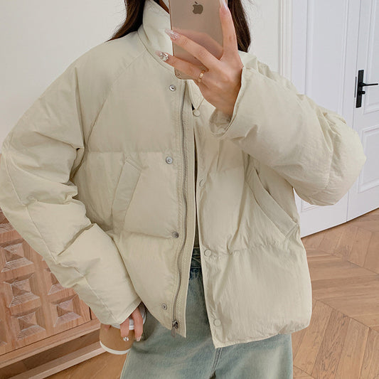 Women's Stand Collar Short Polyester Cotton-padded Jacket