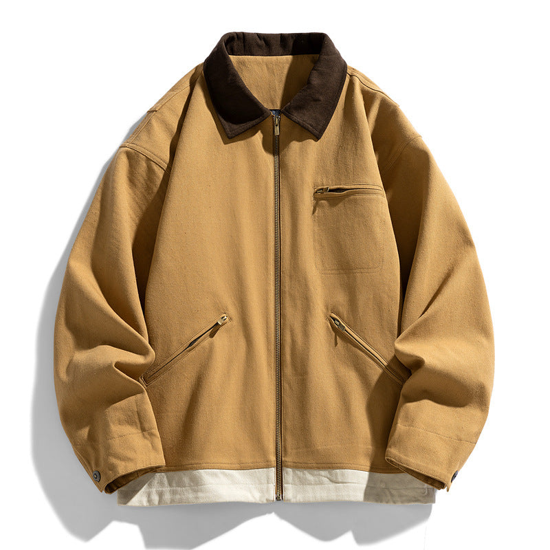 Contrast Color Washed Polo Collar Jacket Men