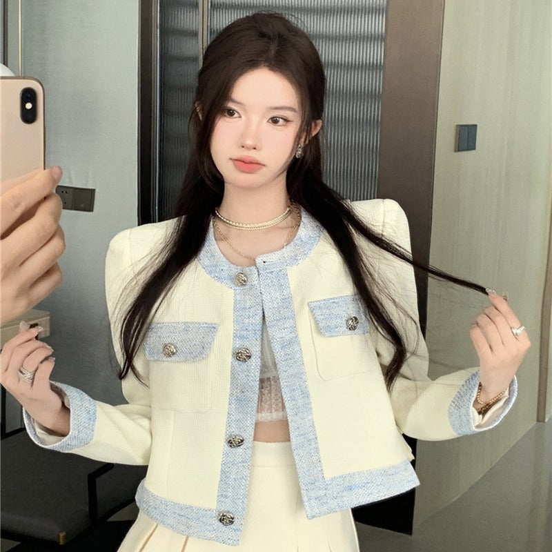 Single Breasted Contrasting Korean Top