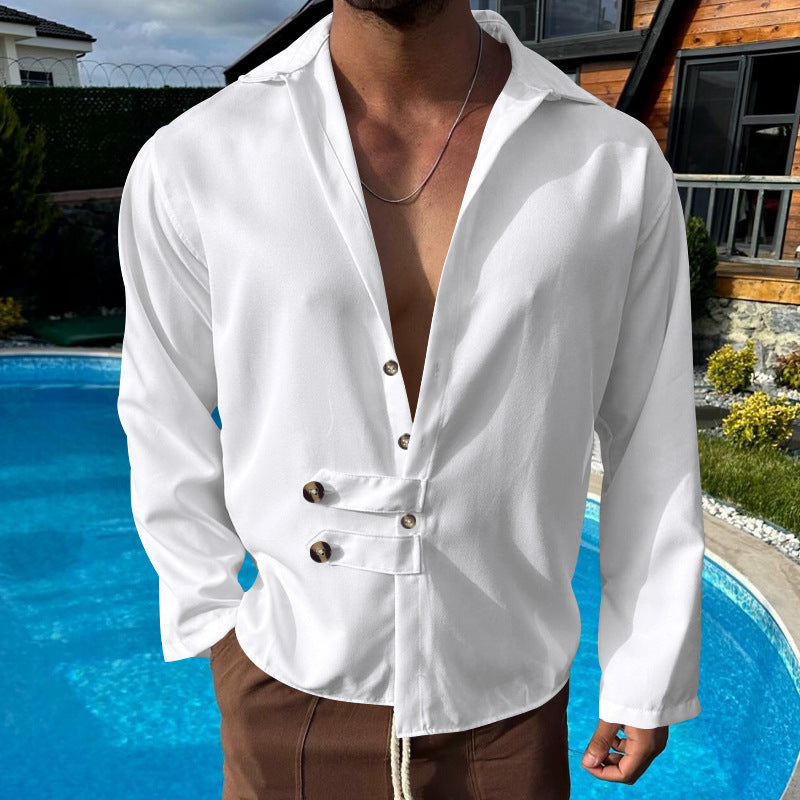 Loose Cardigan Lapel Button Long Sleeve Shirt