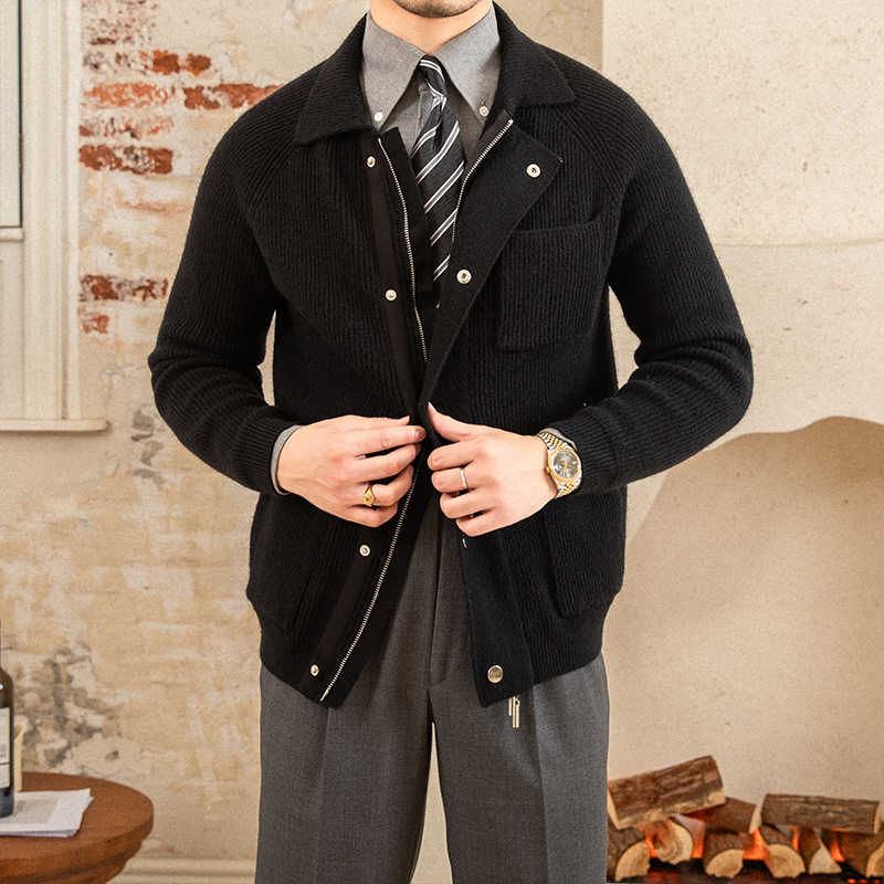 Men's Lapel Warm Coat Knitted Thick Cardigan Jacket