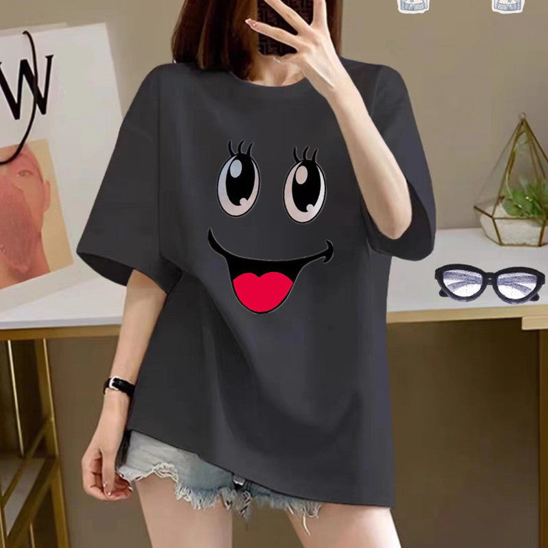 Women's Cotton Creative Cartoon Printed Short Sleeve