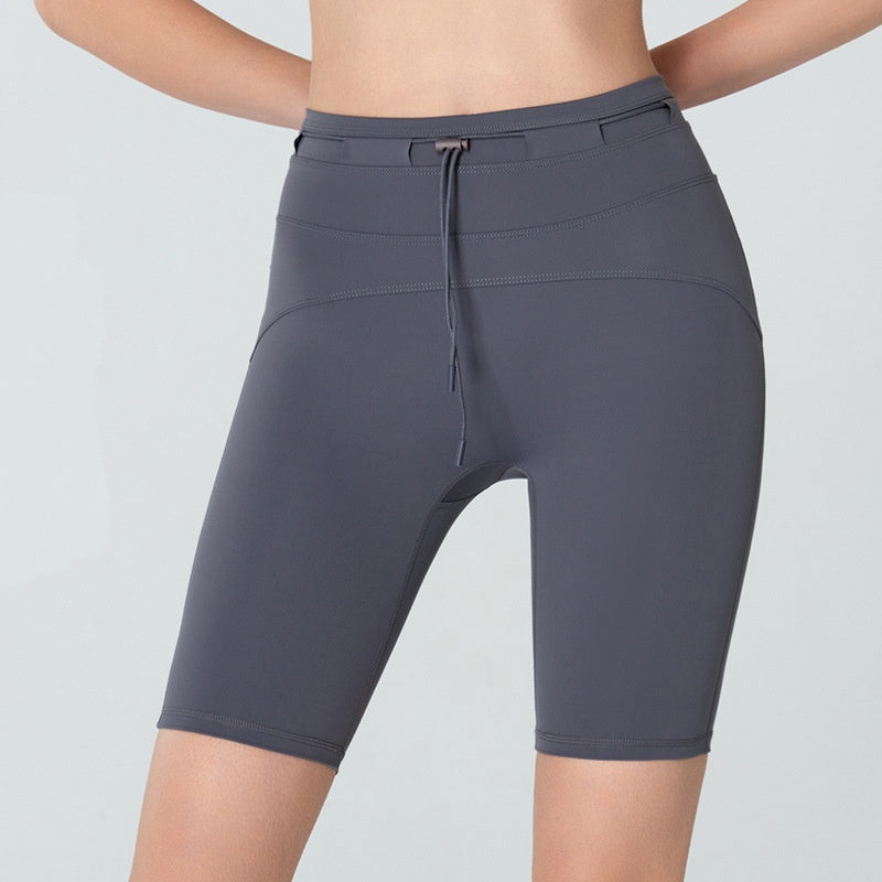 Kvinders Højtaljede Hofteløft Tætsiddende Yoga Shorts med Snøre