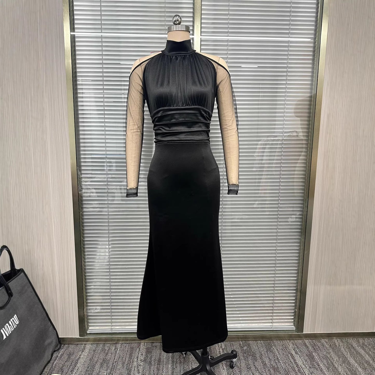 Black Lace Ruched Bodycon Sexy Dress