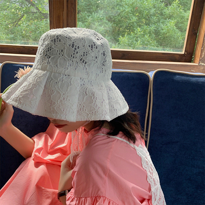 White Lace Bucket Hat Women's Summer Thin