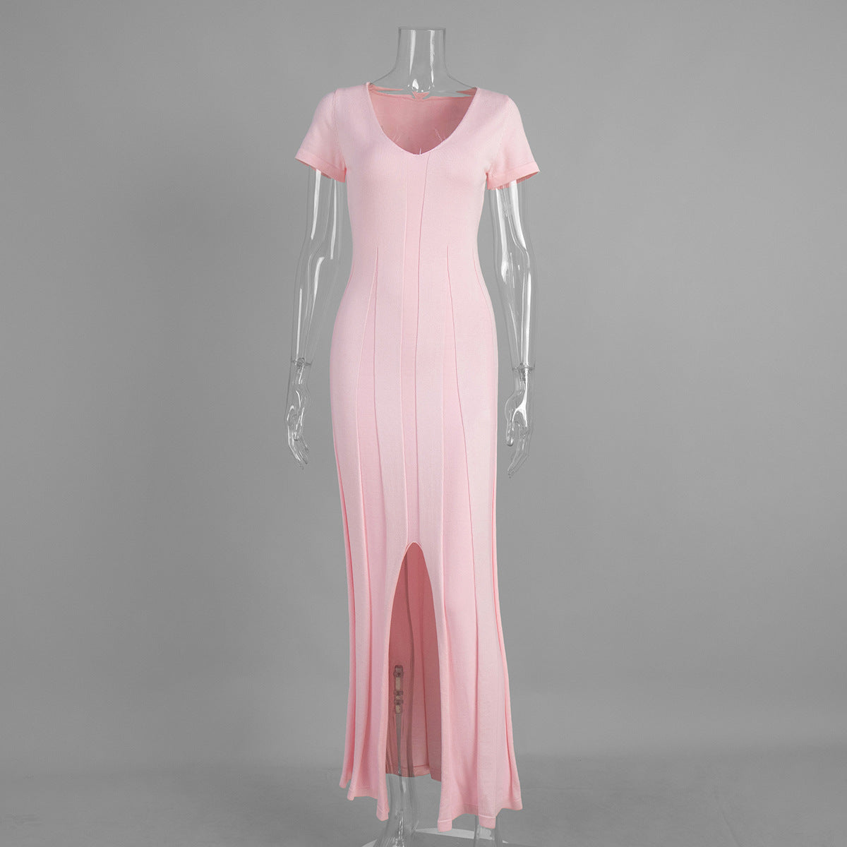 Short-sleeve Knitted Slim-fit Maxi Dress