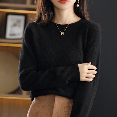Pure Wool Sweater Women's Round Neck Pullover Loose