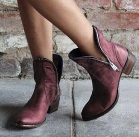 New Autumn And Winter Women's Shoes Pointed Zipper Low Heel Ankle Boots