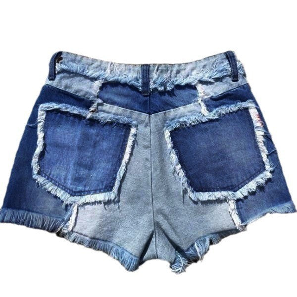 Womens Sexy Spliced Fringe Denim Shorts