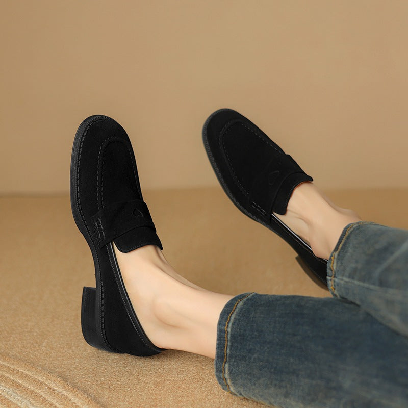 Sheepskin Chunky Heel Pumps Women Spring Concise