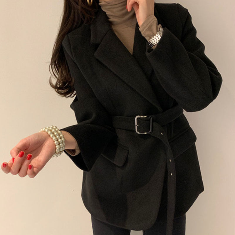 French Retro Suit Collar Two-button Slim Long-sleeved Cardigan Woolen Coat
