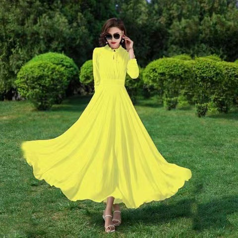 Womens Fashion Chiffon Beach Long-Sleeve Dress