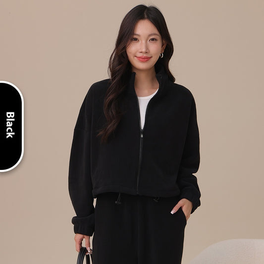 Aoli Velvet Sports Jacket For Women Loose Lapel Yoga