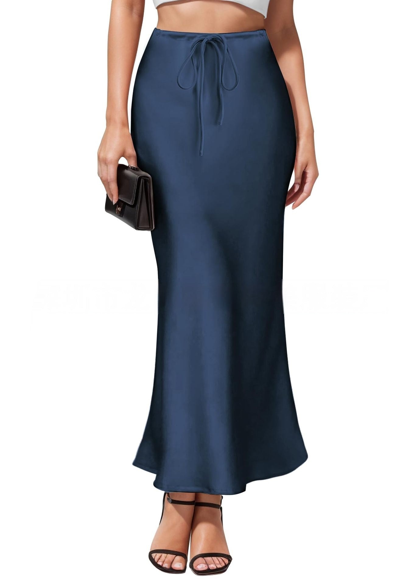 Intellectual Irregular Acetate Satin Skirt Elegant High Waist